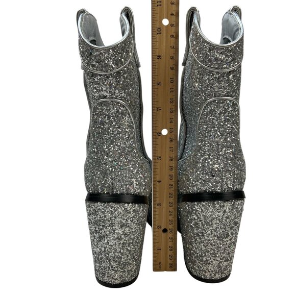 Dolls Kill Trickz N' Treatz Glitter Diva Deputy Cowboy Boots 9 Silver Cowgirl - Picture 9 of 15